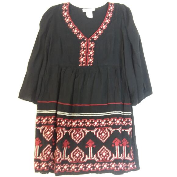 Flying Tomato Embroidered Black Midi Boho  Cottage Dress Sz L - Picture 7 of 10